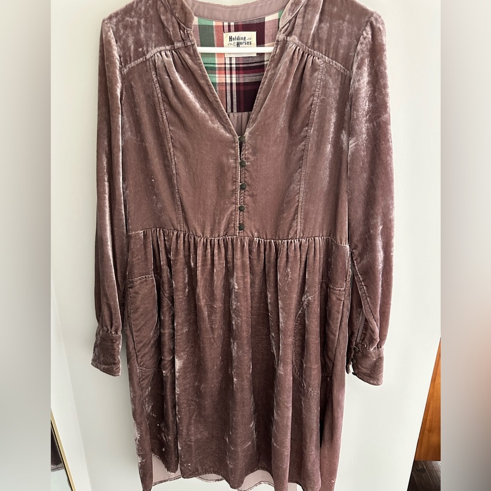 Anthropologie Holding Horses Crushed Velvet Shirt Dress